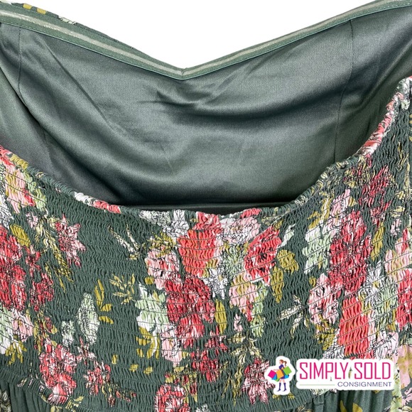 BOG Collective Women's Smocked Jumpsuit Green Floral Boho Wide Leg Cotton Size L - Picture 4 of 10